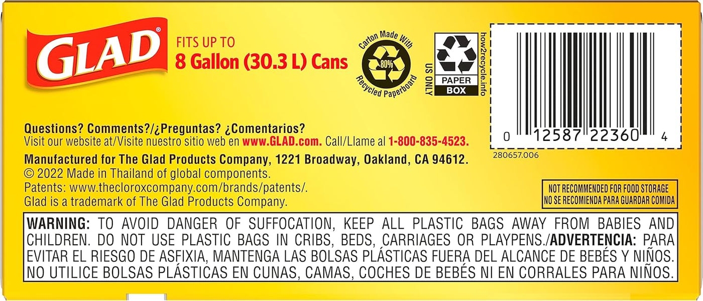 Glad Medium Trash Bags, 8 Gallon, Fragrance Free Garbage Bags With Drawstring, 26 Count