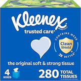 Kleenex Trusted Care Facial Tissues, 4 Cube Boxes, 70 Tissues per Box, 2-Ply (280 Total), Packaging May Vary