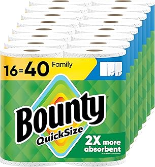 Bounty Paper Towels Quick Size, White, 16 Family Rolls = 40 Regular Rolls