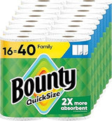 Bounty Paper Towels Quick Size, White, 16 Family Rolls = 40 Regular Rolls