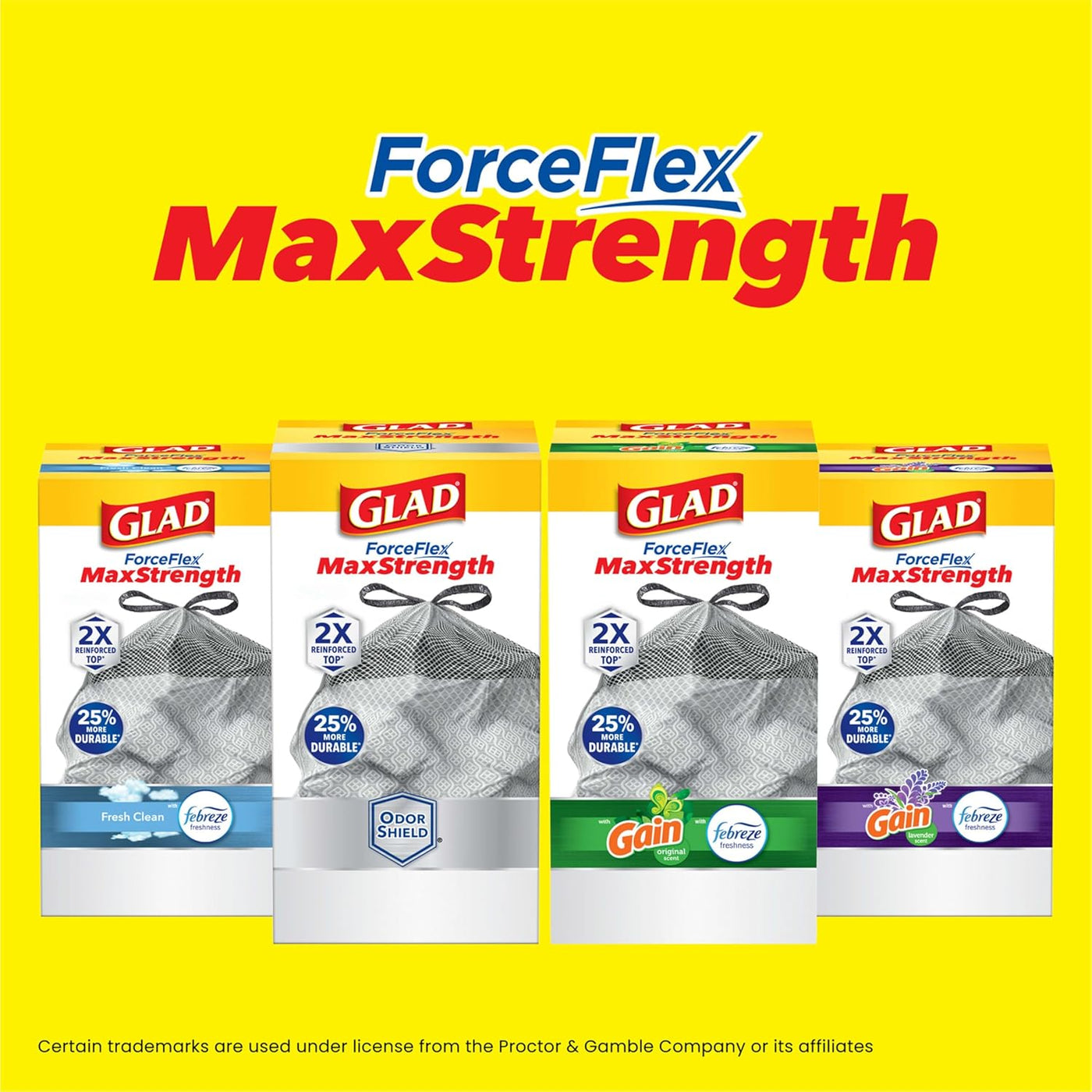 Glad ForceFlex MaxStrength Kitchen Trash Bags, 20 Gal, Fresh Clean Febreze, 80 Ct (Package May Vary)