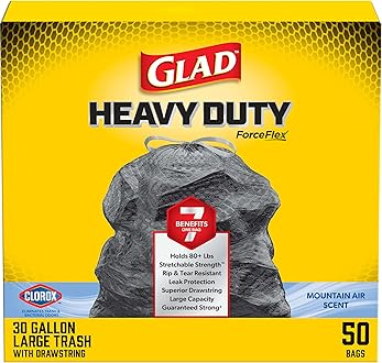 Glad Large 30 Gallon Trash Bags, Clorox Mountain Air Heavy Duty Garbage Bags, Forceflex with Drawstring, 50 Count (Packaging May Vary)