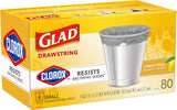 Glad Small Trash Bags 4 Gallon, Lemon Fresh Bleach Garbage Bags, Odor Resistant with Drawstring, 80 Count