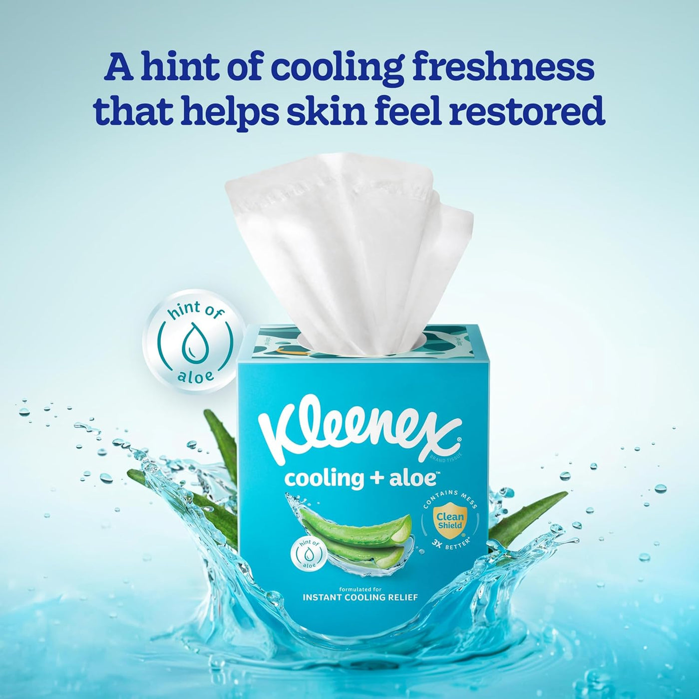 Kleenex Cooling + Aloe Facial Tissues, 4 Cube Boxes, 50 Tissues Per Box, 2-Ply