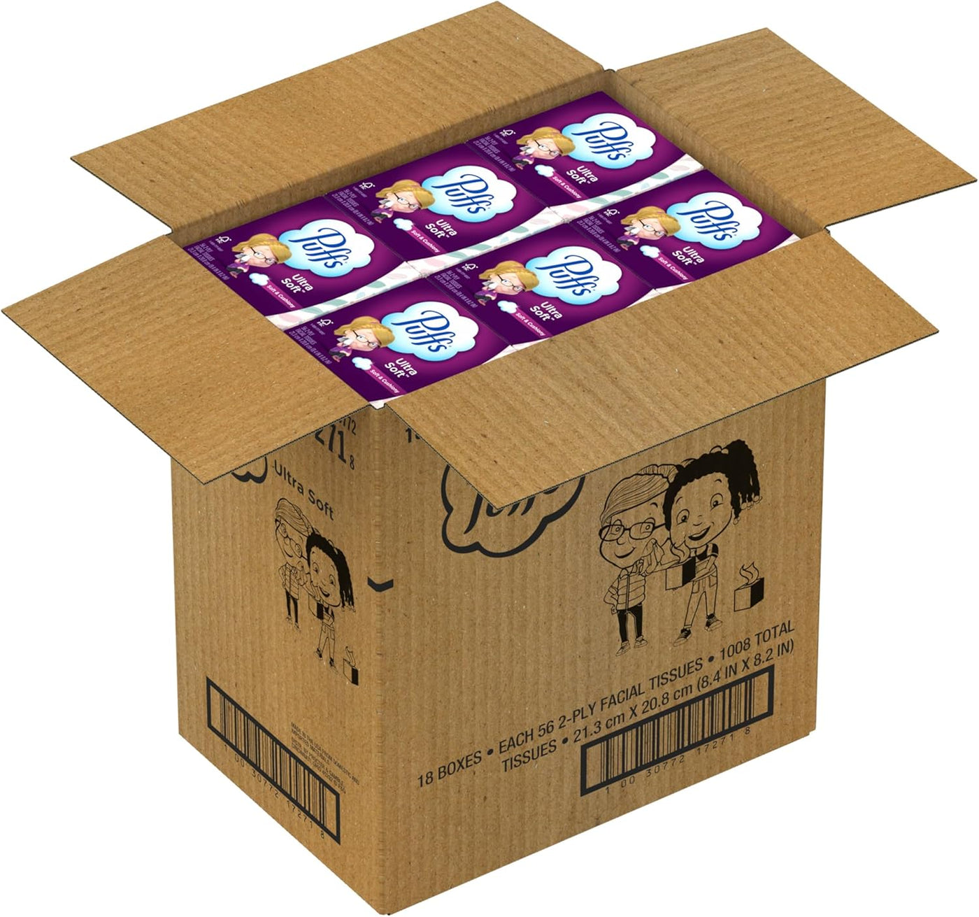 Puffs Ultra Soft Facial Tissues, 18 Cubes, 56 Facial Tissues Per Box