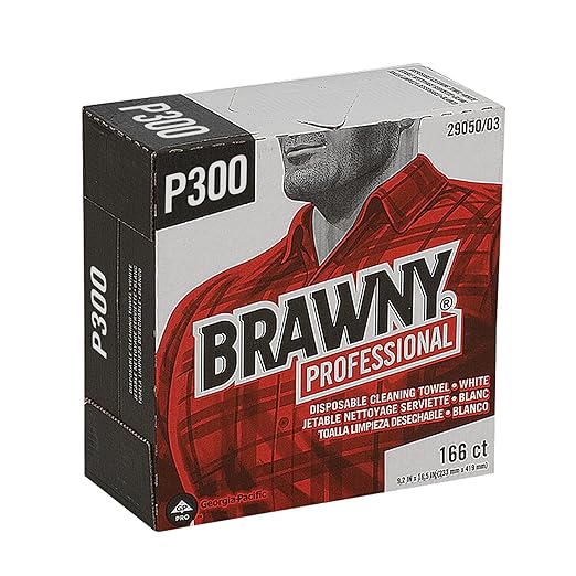 Georgia-Pacific Brawny Professional P300 Disposable Cleaning Towel by GP PRO,29050/03,Medium Duty,Tall Box,White,5 Boxes @ 166 Count