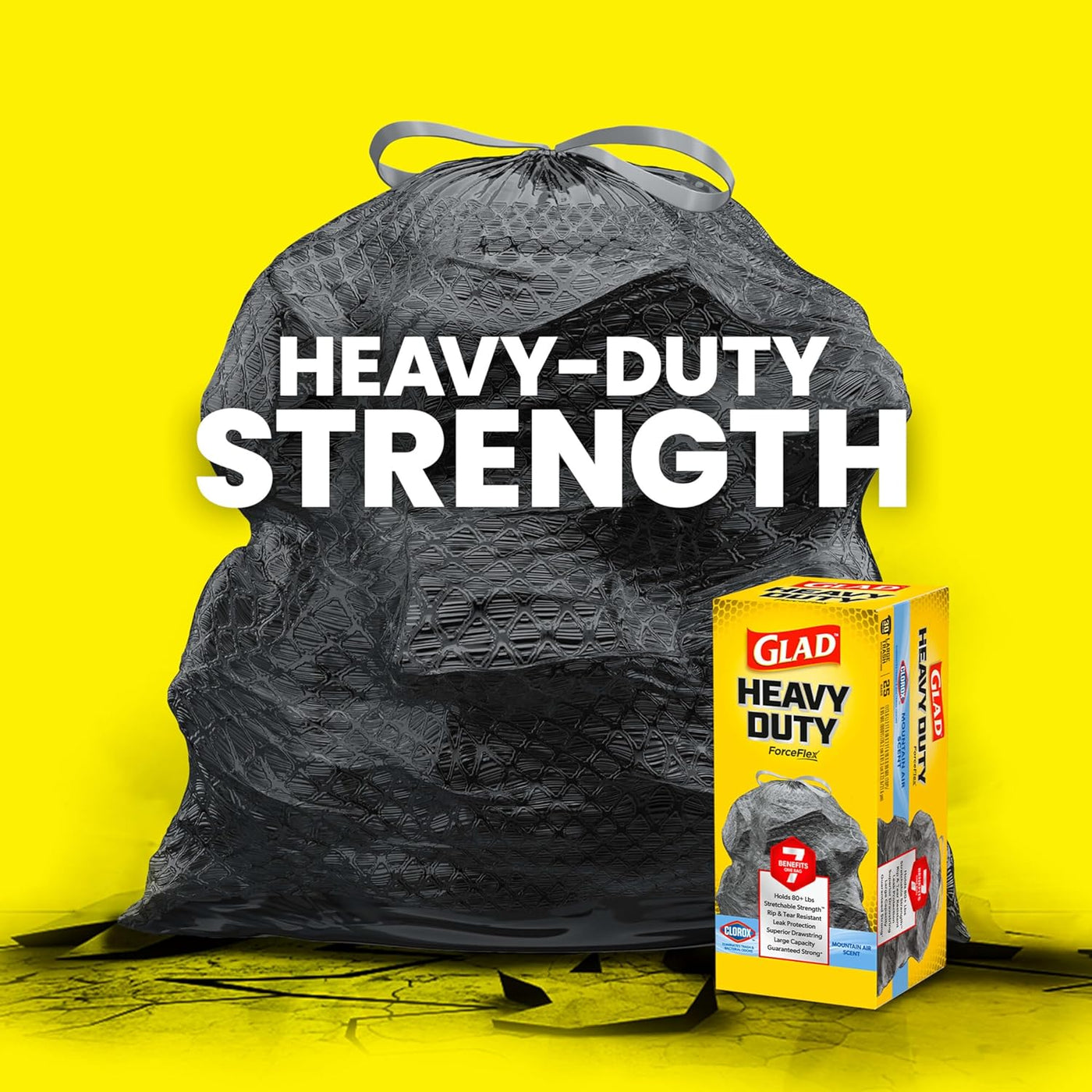 Glad Large 30 Gallon Trash Bags, Clorox Mountain Air Heavy Duty Garbage Bags, Forceflex with Drawstring, 50 Count (Packaging May Vary)