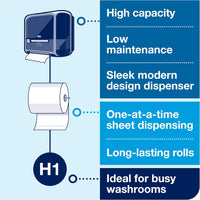 Tork Matic Hand Towel Roll, White With Gray Leaf, Advanced, H1, 100% Recycled Fiber, High Absorbency, Medium Capacity, 2-Ply, 6 Rolls x 525 ft - 290092A
