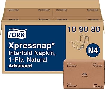 Tork Xpressnap® White Dispenser Napkin N4, One-at-a-Time Dispensing,1-ply, 1/4 Fold, 13" x 8.5 ", 12 x 500 Napkins, 109080