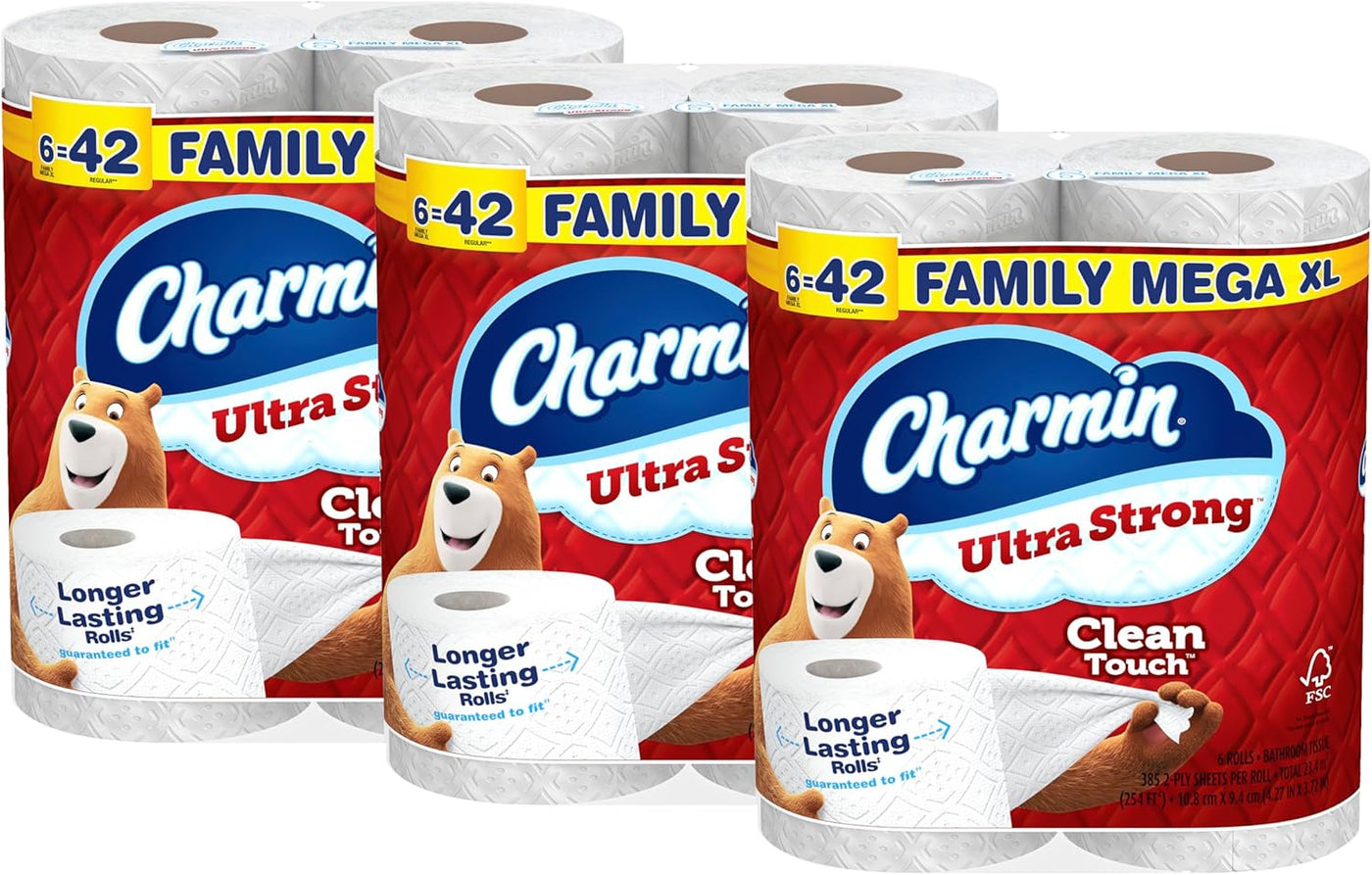 Charmin Toilet Paper Ultra Strong Clean Touch, 18 Family Mega XL Rolls = 126 Regular Rolls
