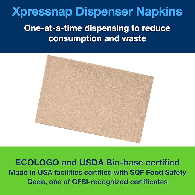 Tork Xpressnap® White Dispenser Napkin N4, One-at-a-Time Dispensing,1-ply, 1/4 Fold, 13" x 8.5 ", 12 x 500 Napkins, 109080
