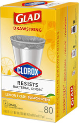 Glad Small Trash Bags 4 Gallon, Lemon Fresh Bleach Garbage Bags, Odor Resistant with Drawstring, 80 Count