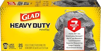 Glad ForceFlex Heavy Duty Large Trash Bags, Hold 80+ lb, 30 Gal, 25 Ct (Package May Vary)
