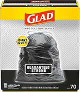 Glad Protection Series Large 30 Gallon Trash Bags, Unscented Heavy Duty Garbage Bags, with Drawstring, 70 Count (Packaging May Vary)