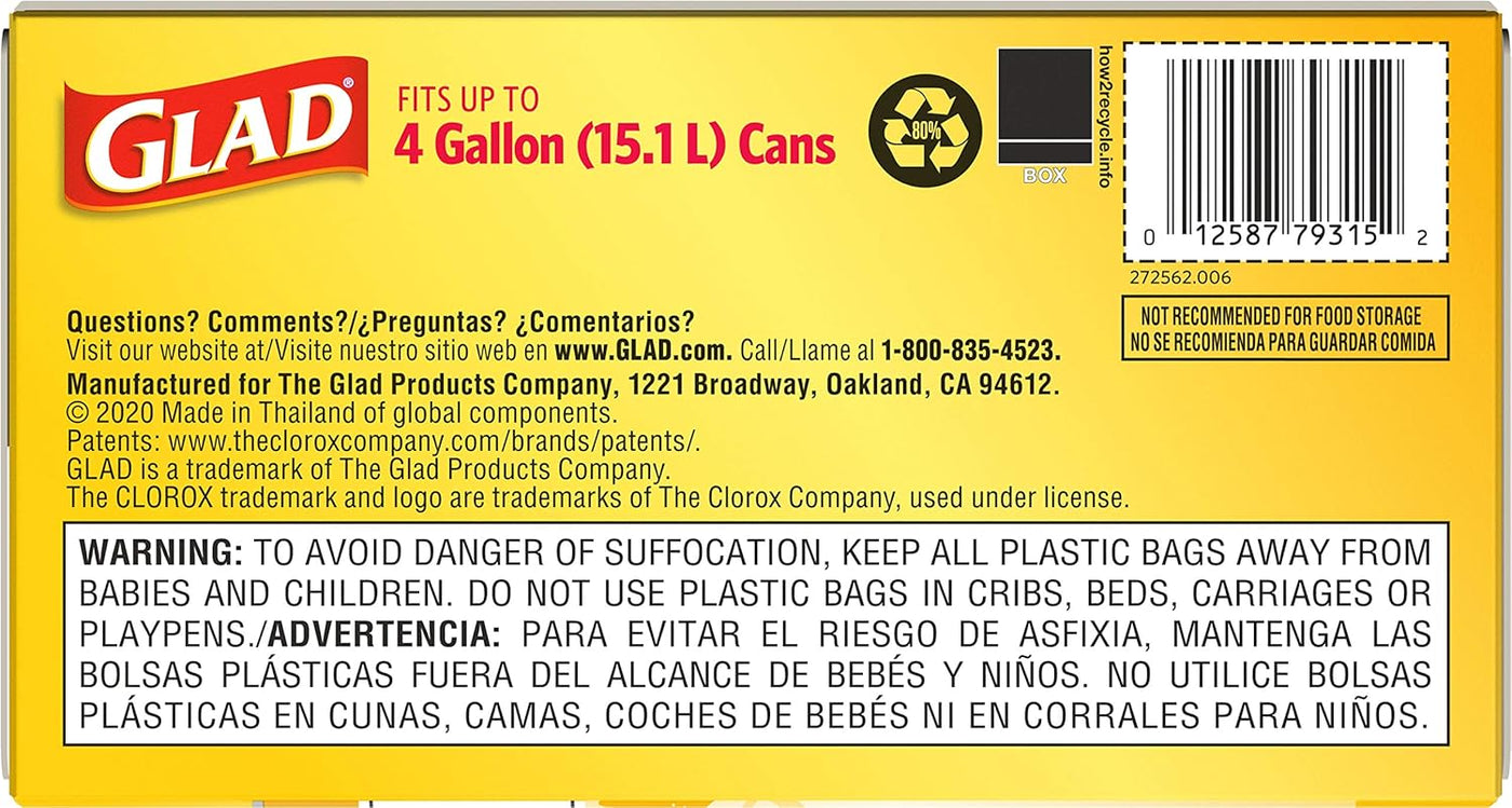 Glad Small Trash Bags 4 Gallon, Lemon Fresh Bleach Garbage Bags, Odor Resistant with Drawstring, 80 Count