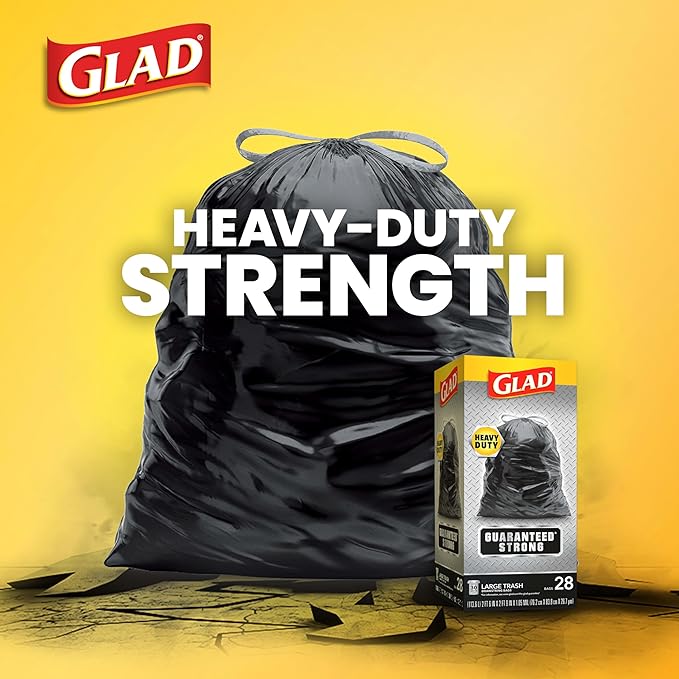 Glad Protection Series Large 30 Gallon Trash Bags, Unscented Heavy Duty Garbage Bags, with Drawstring, 70 Count (Packaging May Vary)