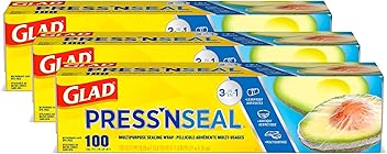 Glad Press'N Seal Plastic Food Wrap, 100 Square Foot Roll, Pack of 3, (Package May Vary)
