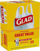 Glad Tall Kitchen Trash Bags 13 Gallon, Unscented Garbage Bags, Handle-Tie, 50 Count