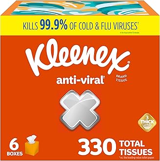 Kleenex Anti-Viral Facial Tissues, 6 Cube Boxes, 55 Tissues per Box, 3-Ply (330 Total), Packaging May Vary