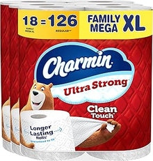 Charmin Toilet Paper Ultra Strong Clean Touch, 18 Family Mega XL Rolls = 126 Regular Rolls