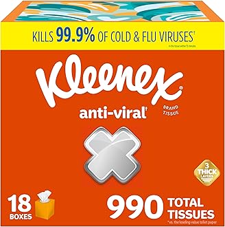 Kleenex Anti-Viral Facial Tissues, Classroom or Office Tissue, 18 Cube Boxes, 55 Tissues per Box, 3-Ply (990 Total Tissues)