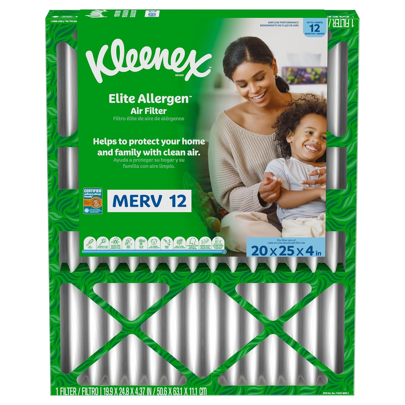 Kleenex Elite Allergen Air Filter 20x25x4 Inches - 12 MERV RATING (2-Pack)