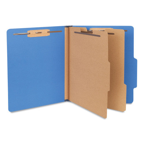 Universal Six-Section Pressboard Classification Folders, 2.5" Expansion, 2 Dividers, 6 Fasteners, Letter Size, Blue, 10/Box (UNV10410)
