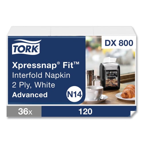 Tork® Xpressnap Fit Interfold Napkins, 2-Ply, White, 120 Napkin Pack, 36 Packs (DX800)