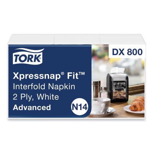 Tork® Xpressnap Fit Interfold Napkins, 2-Ply, White, 120 Napkin Pack, 36 Packs (DX800)