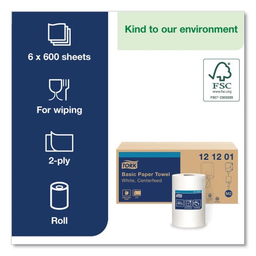 Tork® Advanced Center-Pull Paper Towels, 2-Ply, White, 6 Rolls (121201)