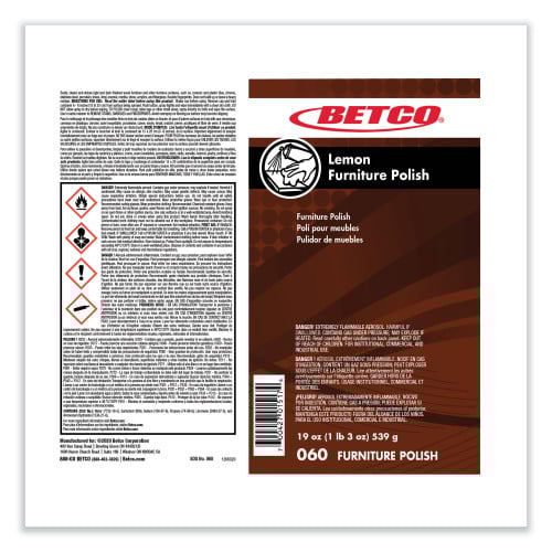 Betco Lemon Furniture Polish, Lemon Scent, 19 oz Aerosol Can, 12/Carton (602300)