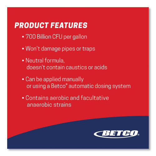 Betco BioActive Solutions Drain and Trap Treatment, Ocean Scent, 1 gal Bottle, 4/Carton (26000400)