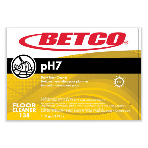 Betco pH7 Floor Cleaner, Lemon Scent, 1 gal Bottle, 4/Carton (1380400)