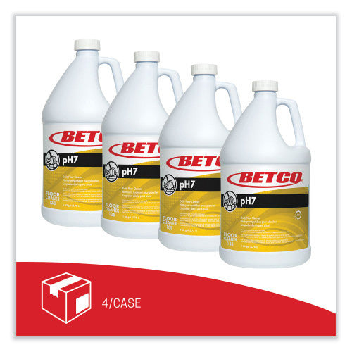 Betco pH7 Floor Cleaner, Lemon Scent, 1 gal Bottle, 4/Carton (1380400)