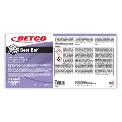 Betco Best Bet Liquid Creme Cleanser, Mint, 32 oz Bottle, 12/Carton (771200)
