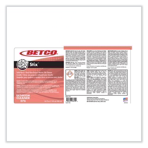 Betco Stix Toilet Bowl Cleaner, Cherry Almond Scent, 32 oz Bottle, 12/Carton (761200)