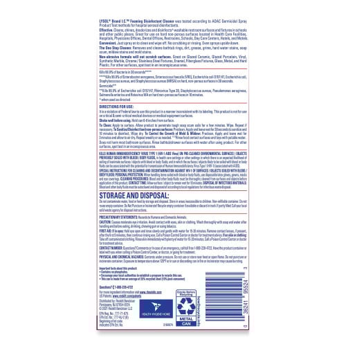 Lysol Foaming Disinfectant Cleaner, 24 oz Aerosol Spray, 12/Carton (95524CT)