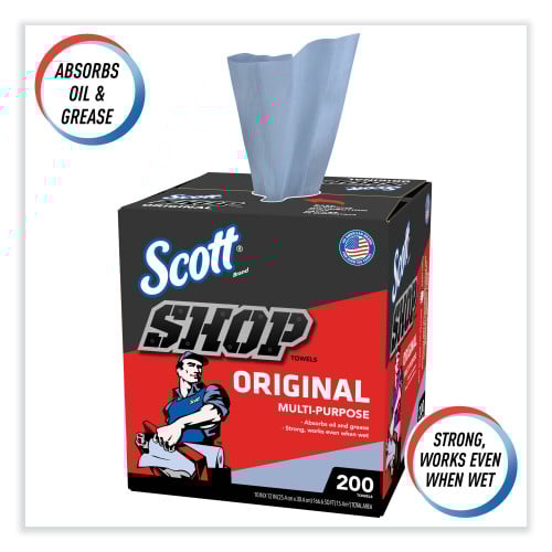 Scott Shop Towels, POP-UP Box, 1-Ply, 9 x 12, Blue, 200/Box, 8 Boxes/Carton (75190)