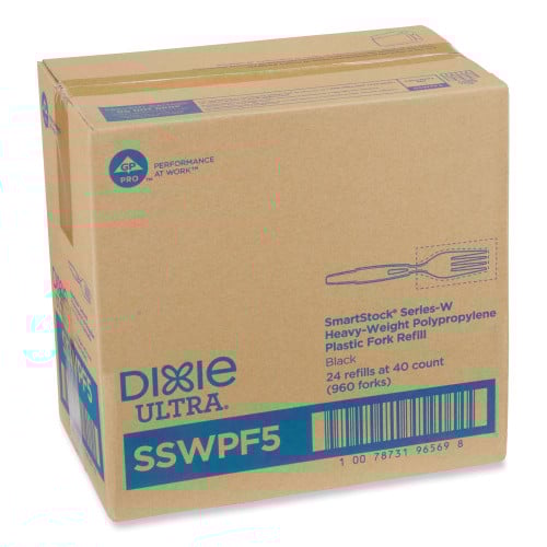 Dixie SmartStock Wrapped Heavy-Weight Cutlery Refill, Fork, Black, 960/Carton (SSWPF5)