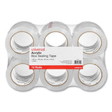 Universal Deluxe General-Purpose Acrylic Box Sealing Tape, 3" Core, 1.88" x 109 yds, Clear, 12/Pack (UNV66100)