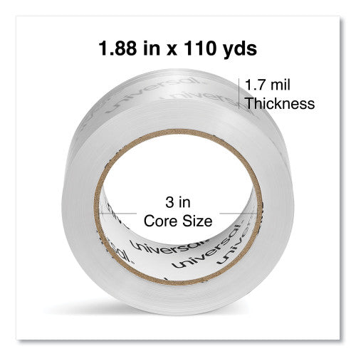 Universal Deluxe General-Purpose Acrylic Box Sealing Tape, 3" Core, 1.88" x 109 yds, Clear, 12/Pack (UNV66100)
