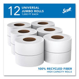 Scott Essential 100% Recycled Fiber JRT Bathroom Tissue for Business, Septic Safe, 2-Ply, White, 3.55" x 1,000 ft, 12 Rolls/Carton (67805)