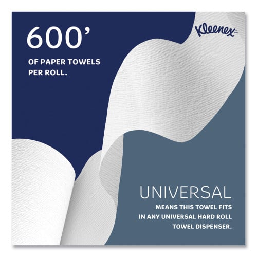 Kleenex Hard Roll Paper Towels with Premium Absorbency Pockets, 1-Ply, 8" x 600 ft, 1.75" Core, White, 6 Rolls/Carton (50606)
