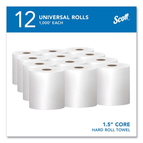 Scott Essential High Capacity Hard Roll Towels for Business, Absorbency Pockets, 1-Ply, 8" x 1,000 ft, 1.5" Core, White,12 Rolls/CT (01000)