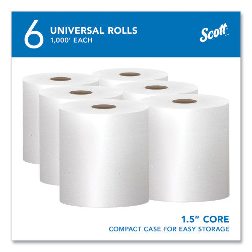 Scott Essential High Capacity Hard Roll Towels for Business, 1-Ply, 8" x 1,000 ft, 1.5" Core, Recycled, White, 6 Rolls/Carton (01005)