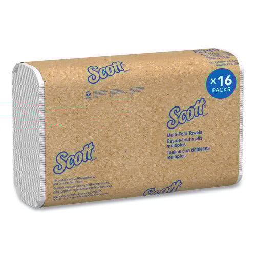 Scott Essential Multi-Fold Towels 100% Recycled, 1-Ply, 9.2 x 9.4, White, 250/Pack, 16 Packs/Carton (01807)