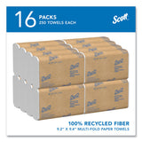 Scott Essential Multi-Fold Towels 100% Recycled, 1-Ply, 9.2 x 9.4, White, 250/Pack, 16 Packs/Carton (01807)