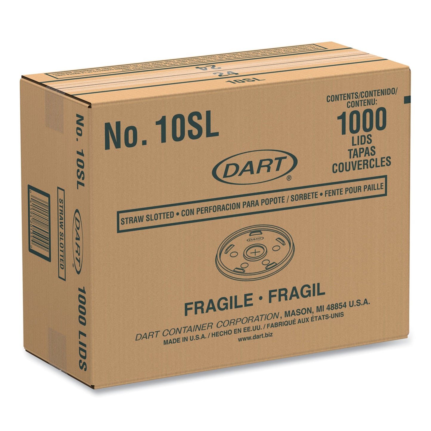 Dart Plastic Cold Cup Lids, Fits 10 oz Cups, Translucent, 100 Pack, 10 Packs/Carton (10SL)