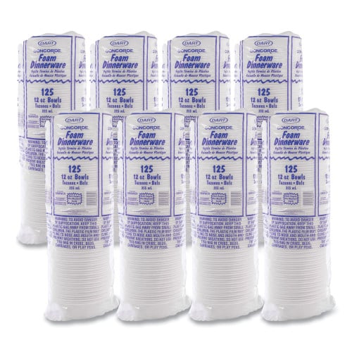 Dart Concorde Foam Bowl, 10, 12 oz, White, 125/Pack, 8 Packs/Carton (12BWWCR)