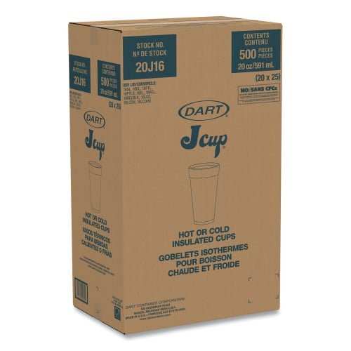 Dart Foam Drink Cups, 20 oz, White, 500/Carton (20J16)